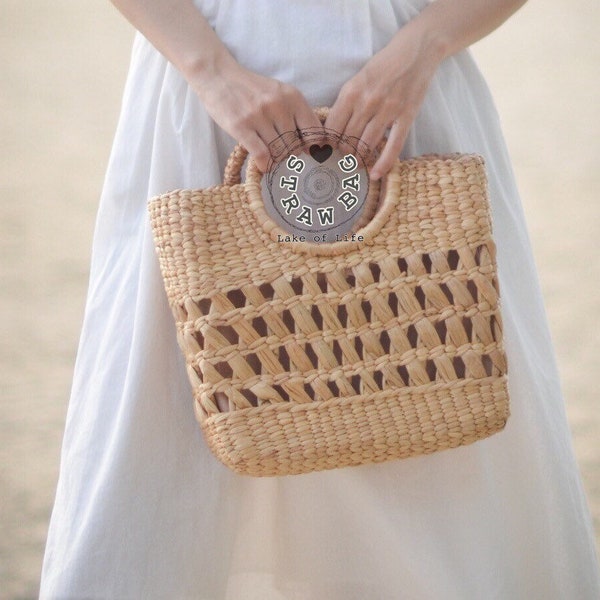 Beach bag • Straw bag • Weaving seagrass • top handle bag • handmade bag • boho bag • straw purse •