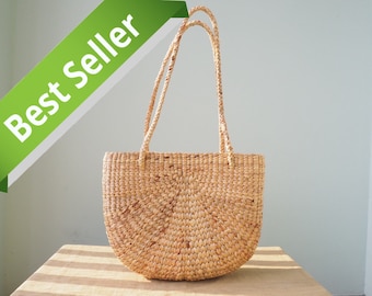 Straw Beach bag • straw tote • straw purse • straw Shoulder bag • straw bag • handwoven lining • lady bag • strawbag