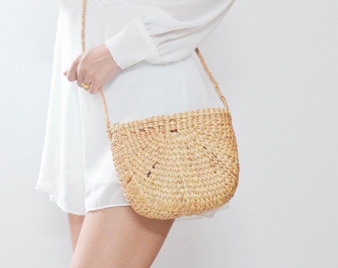 Straw Crossbody Bag Straw Bag Crossbody Bag Semi Circle Bag Handmade