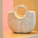 Small Straw bag • cream lining • Weaving seagrass top handle bag • handmade bag • boho bag • straw purse 