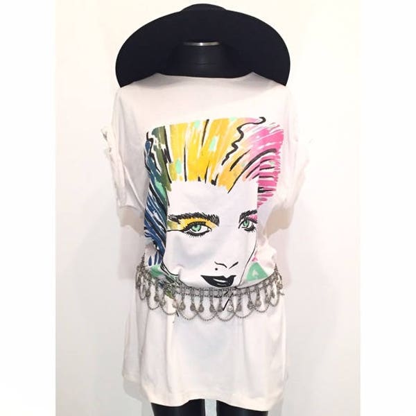 Madonna Face 1980s NEON Eighties T Shirt Retro VINTAGE Tee