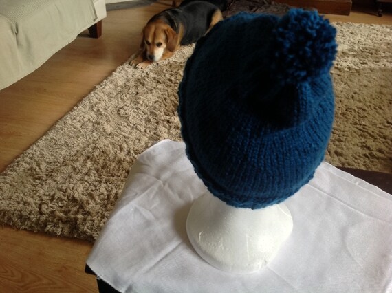 Ladies Bobble Teal Hat One Size Hand 