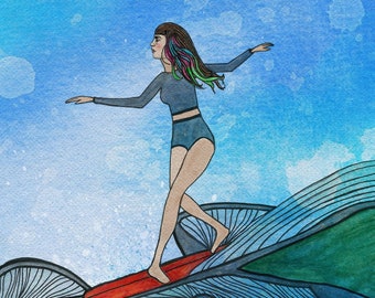 Surfer Monstera Art Print