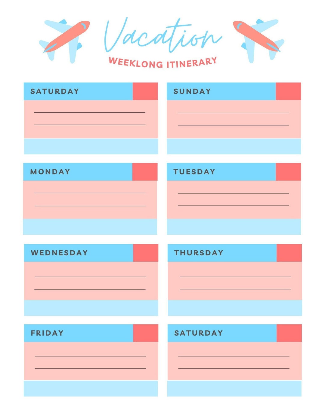 Vacation Itinerary Template Instant Download Etsy