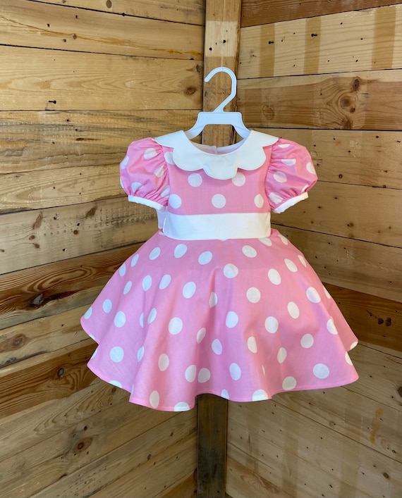 Vestido minnie mouse bebe, disfraz bebe minnie mouse, vestido bebe minnie mouse rosa topos blanco.
