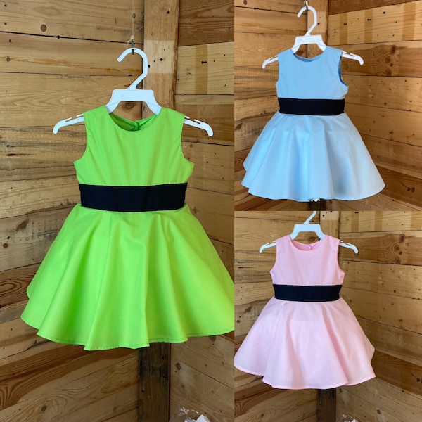 Power girl baby costume, pink baby dress,blue baby dress, green baby dress, baby dress.