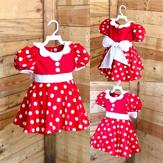 Minnie Mouse Baby dress, Polka dots baby dress, Red dress white dots baby dress, Minnie Mouse baby dress costume.