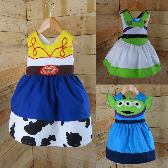 Girl Jessie dress, girl alien dress, girl buzz lightyear dress, baby costume dress, baby birthday dress themed, baby dress
