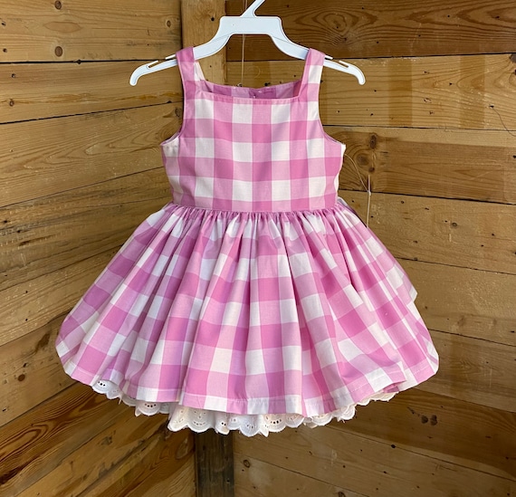 pink check baby dress, pink check baby costume, baby dress