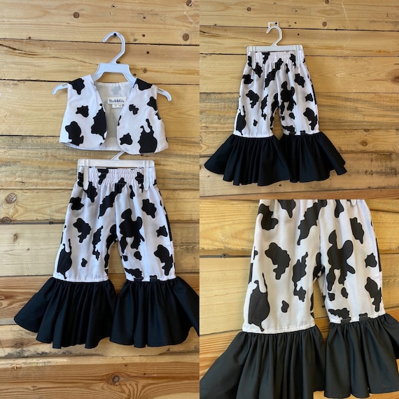 Cowgirl set, bell bottoms cowgirl set, cowgirl outfit set, cow print outfit set, cowgirl Jessie outfit set.