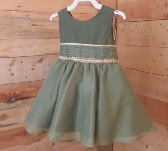 Baby dress, baby elegant dress, special occasion baby dress, party dress, birthday dress, green olive baby dress