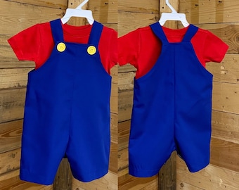 mario bro baby shortall, mario baby outfit, mario bro baby costume party.baby boy rompers