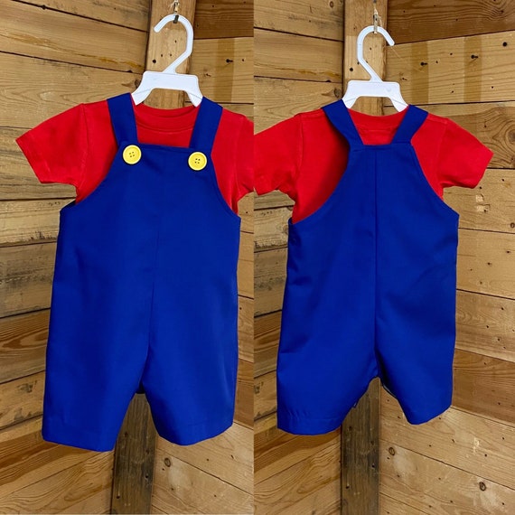 mario bro baby shortall, mario baby outfit, mario bro baby costume party.baby boy rompers