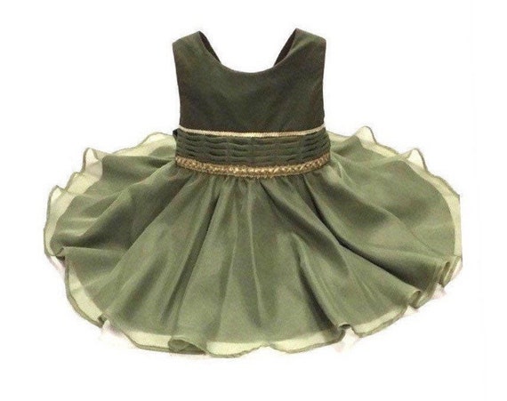 Baby dress, baby elegant dress, special occasion baby dress, party dress, birthday dress, green olive baby dress