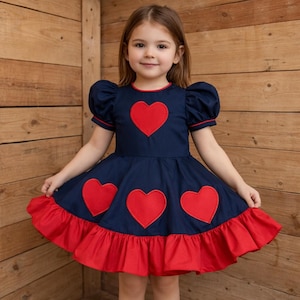 navy blue dress with red hearts Blue Red Heart Dress - Etsy