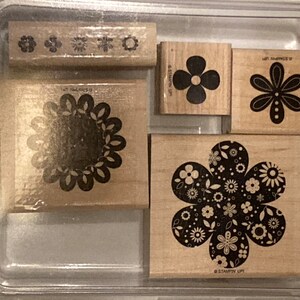 Stampin Up Floral Five Piece Block Rubber Stamp Set