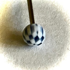 Blue, Green, and White Checkered Acrylic Tongue Barbell Ring