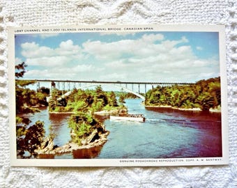 1940s Thousand Islands Bridge Postcard Canadian Span Alexandria Bay Vintage Photo
