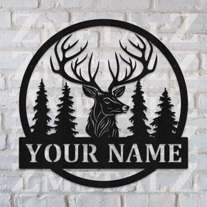 Mountain Deer Scene sign Personalized Metal Monogram, Wedding Gift. Family Name Sign, Outdoor Name Sign, Last Name Sign,Front Door