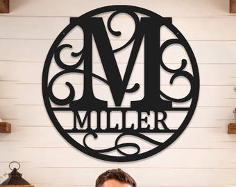 Round Personalized Metal Monogram Sign. Wedding Gift. Family Name Sign. Outdoor Name Sign. Last Name Sign. Metal Sign. Front Door Custom.