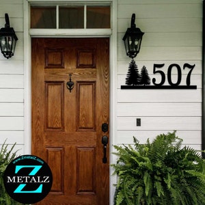 Letrero metálico con número de casa de pino / Letrero para exteriores / Números de casa / Letrero de dirección / Placa de dirección / Número de casa de metal