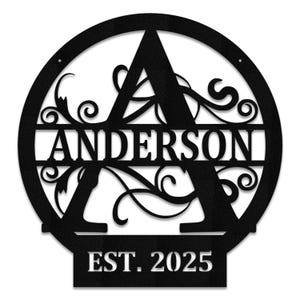 Round Personalized Metal Monogram Sign. Wedding Gift. Family Name Sign. Outdoor Name Sign. Last Name Sign. Metal Sign. Front Door Custom. afbeelding 3