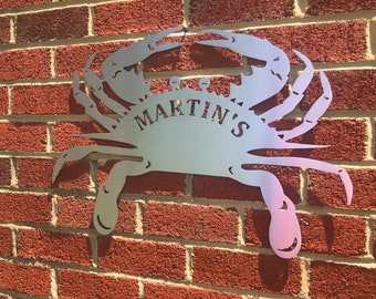Crab metal art Chesapeake blue Personalized last name est Date Wedding Maryland