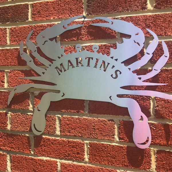 Crab metal art Chesapeake blue Personalized last name est Date Wedding Maryland