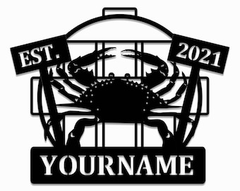 Personalized Maryland Crab Family Name Sign: Metal Wall Decor