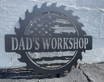 Custom American Flag Workshop Sign | Metal Shop Sign |Dad Shop | Garage Sign | USA | Pop Pop