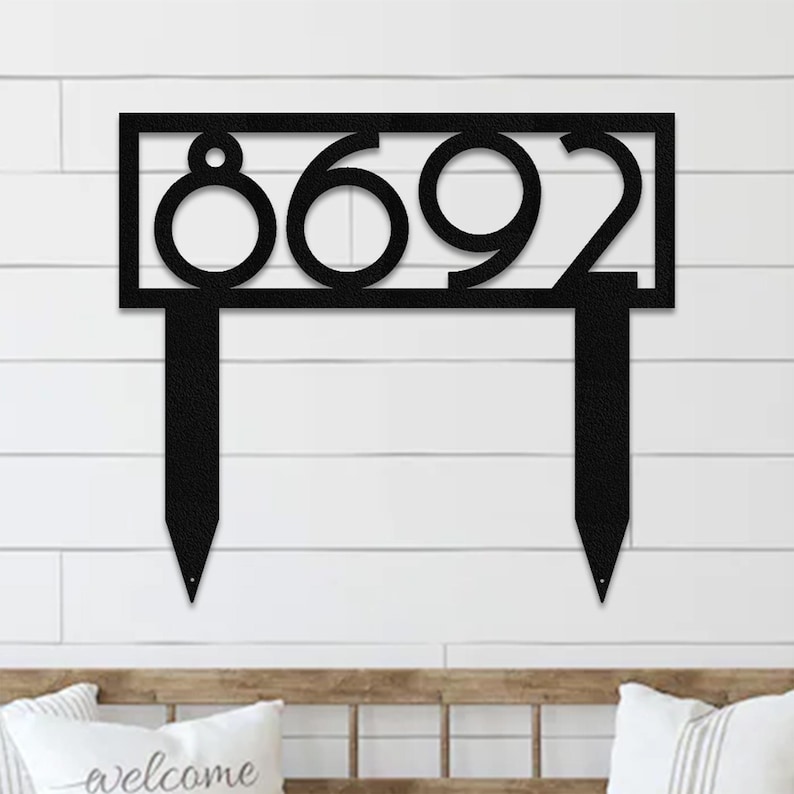 Metal House Number Sign With In-ground Stakes - Powder Coated Steel - Etsy