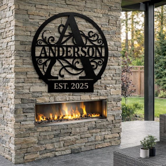 Round Personalized Metal Monogram Sign. Wedding Gift. Family Name Sign. Outdoor Name Sign. Last Name Sign. Metal Sign. Front Door Custom.