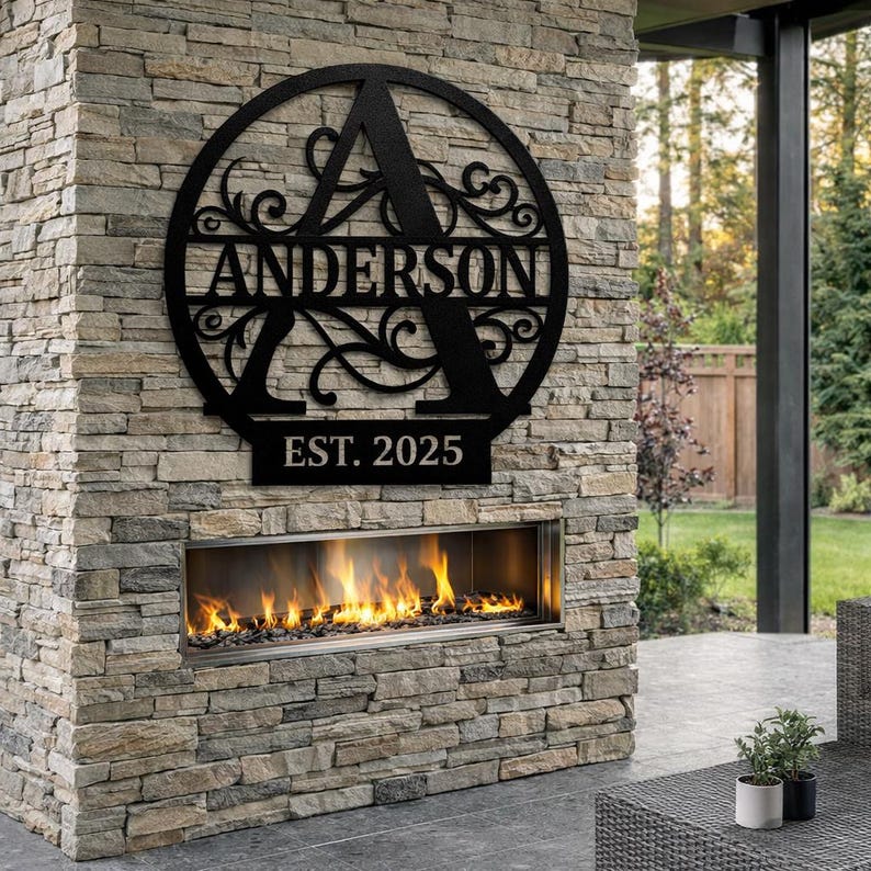 Round Personalized Metal Monogram Sign. Wedding Gift. Family Name Sign. Outdoor Name Sign. Last Name Sign. Metal Sign. Front Door Custom. afbeelding 1