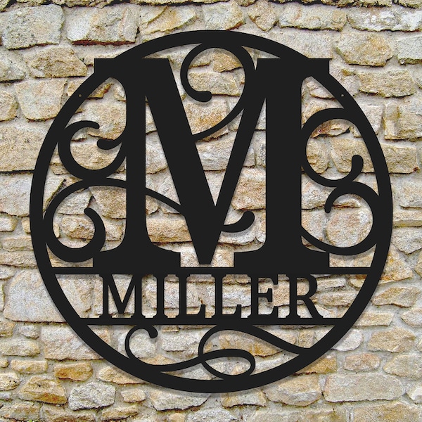 Round Personalized Metal Monogram Sign. Wedding Gift. Family Name Sign. Outdoor Name Sign. Last Name Sign. Metal Sign. Front Door.