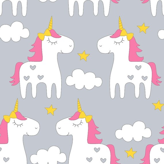 UNICORN on Grey 100% Cotton Fabric Material By The Metre 160 | Etsy