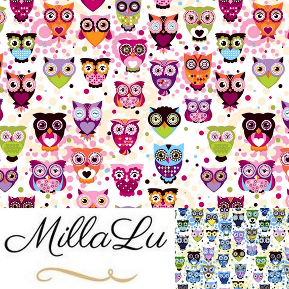 Pink Owls On White Blue Owls On Cream 100 Cotton Fabric Etsy