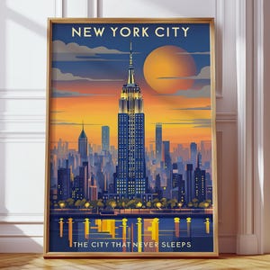 New York City Wall Art, Vintage Empire State Building Poster, NYC Skyline Travel Print, Retro Urban Decor, City That Never Sleeps
