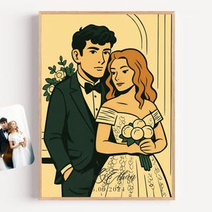 Portrait de couple, cadeau de mariage personnalisé, cadeau d&#39;anniversaire personnalisé, tableau de fiançailles à partir d&#39;une photo, art mural romantique