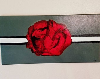 Rosa roja sobre fondo gris..Lienzo mediano..Elegante