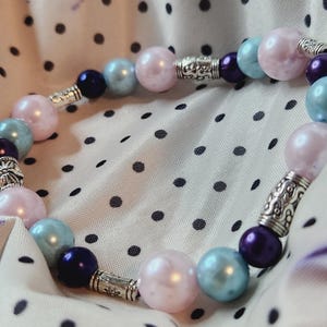 Handcrafted Pearl Beaded Bracelet: Soft Purple, Pink & Blue