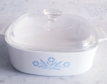 Blue Cornflower Corning ware Covered Casserole Dish,Pyrex,Serving Bowl, Dinner Plate, Dinnerware Set, Stoneware,Ceramic