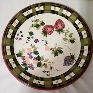 Oneida Strawberry Plaid Large Platter-Plate- Dish-TransferTray- Stoneware-Dinnerware-Ceramic-Party tray made in China. 12&quot; Wide .