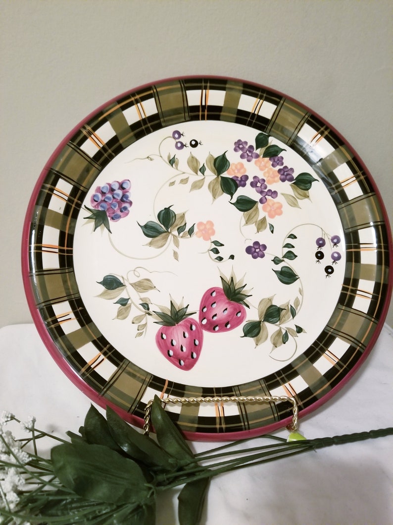 Oneida Strawberry Plaid Large Platterplate Dishtransfertray Stoneware