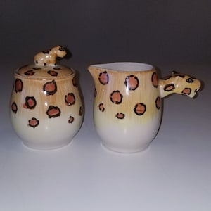Leopard Creamer and Lidded Sugar Bowl-Dinnerware-DinnerSet-EatingPlates-Drinking Cups-Coffee Cups-Tea Cups-Stoneware-Ceramic