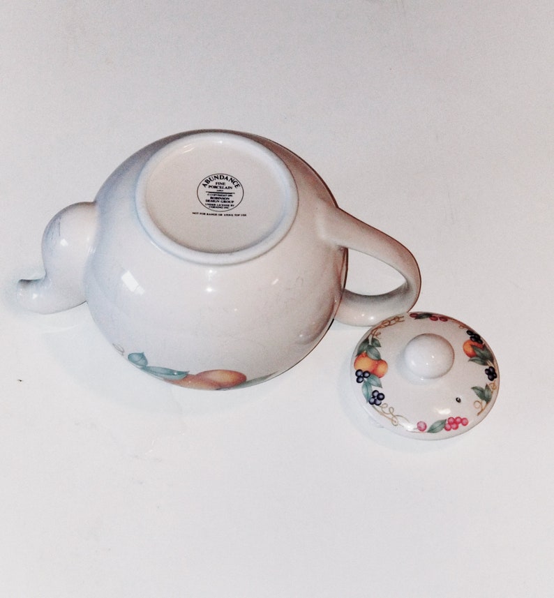 1990s Plates-Coffee-TeaCups by Corning Corelle Abundance Fruits Teapot-Drinking Cups-Stoneware-Ceramic-Porclain-Dishes-Dinnerset Vintage