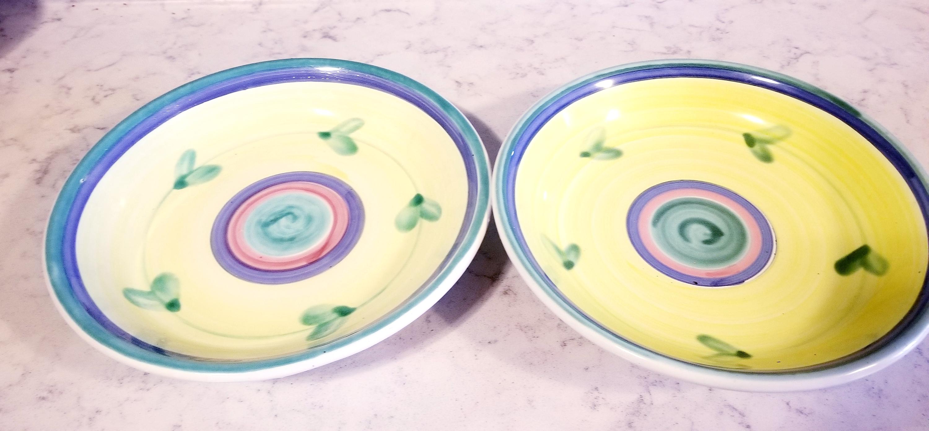 2 Rare Vintage CALECA CAROUSEL Pottery Salad Plates, Snacks Plates