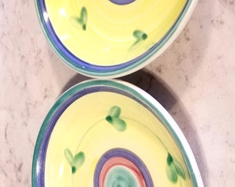 2 Rare Vintage CALECA CAROUSEL Pottery Salad Plates, Snacks Plates