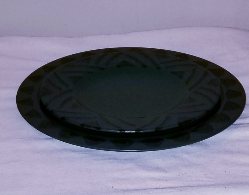 plates 1990s Vintage Dinner- plates and Salad plate -Stoneware- Ceramics-Serving -Dishes Pfaltzgraff Midnight Sun Dark green and Black
