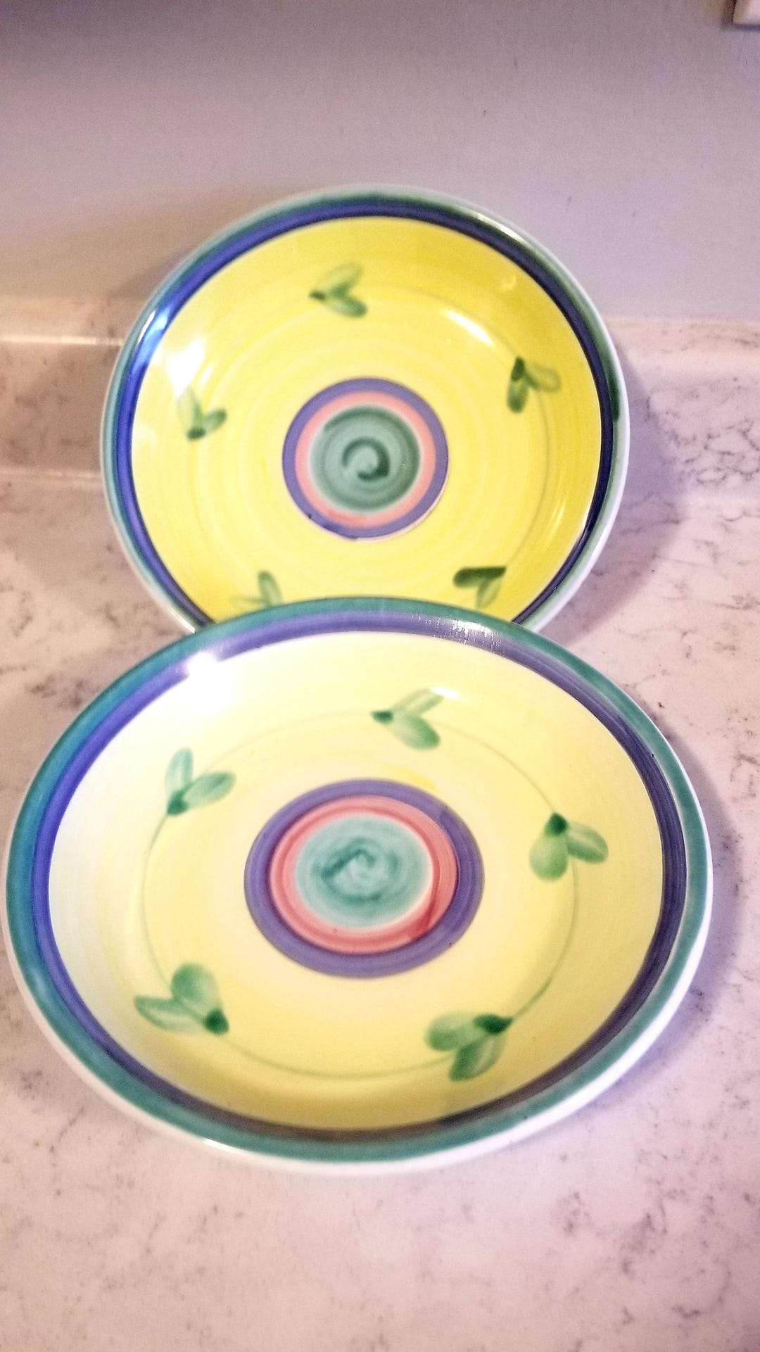 2 Rare Vintage CALECA CAROUSEL Pottery Salad Plates, Snacks Plates
