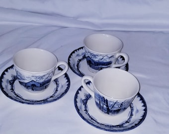 6 Stück Tableworks Teetassen und Untertassen-Kaffeetassen -Tassen-Tassen-Sets-Dinner Geschirr-Steingut -Trinkbecher- Keramik. Hergestellt in England.